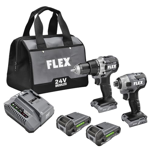 FLEX 24V Brushless Cordless 2-Tool Combo Kit: 1/2-Inch 2-Speed Drill Driver and 1/4-Inch Hex Impact Driver with (2) 2.5Ah Lithium Batteries and 160W Fast Charger