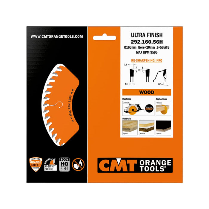 CMT Orange Tools Circular, 160 x 20 x 56 2.2 Z ATB 15 Degrees