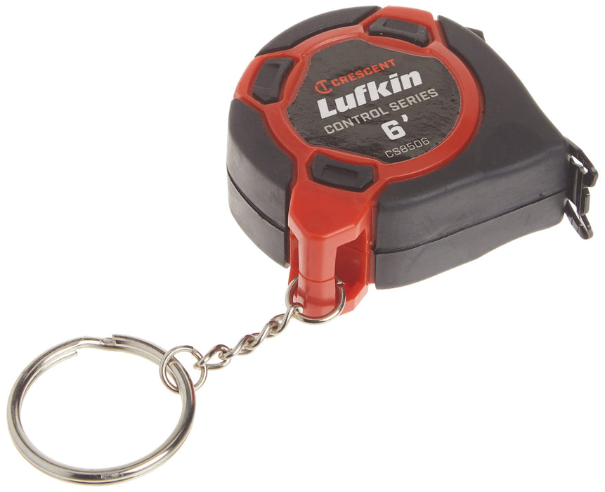Lufkin 1/2" x 6' Mini Hi-Viz Orange Yellow Clad Keychain Tape Measure - Branded Tray Pack , Black - CS8506MP