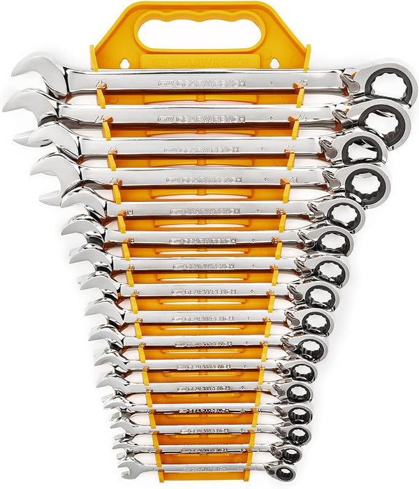 GEARWRENCH 16 Piece 72-Tooth 12 Point Reversible Ratcheting Combination Metric Wrench Set
