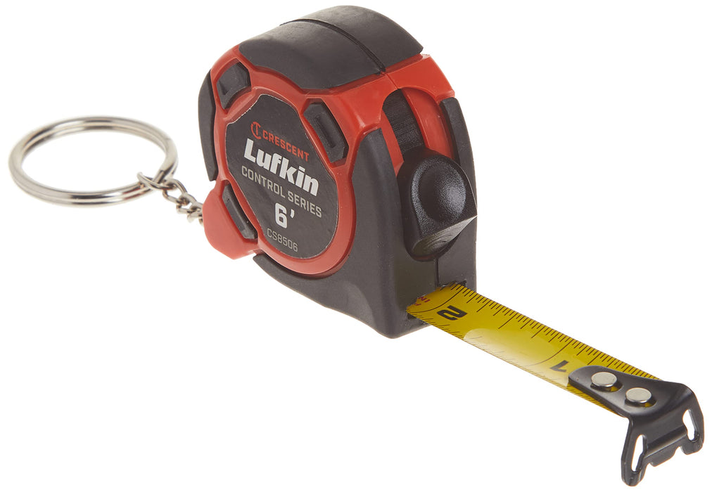 Lufkin 1/2" x 6' Mini Hi-Viz Orange Yellow Clad Keychain Tape Measure - Branded Tray Pack , Black - CS8506MP