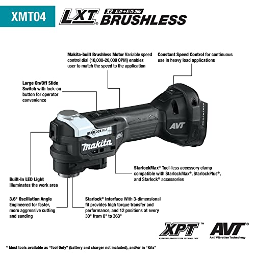 Makita 18V LXT Lithium-Ion Sub-Compact Brushless Cordless Starlock Max Oscillating Multi-Tool Kit (2.0Ah)