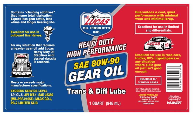 Lucas Oil 10043 Heavy Duty 80/90 Plus Gear Oil, 1 Quart Bottle (Pack of 12)