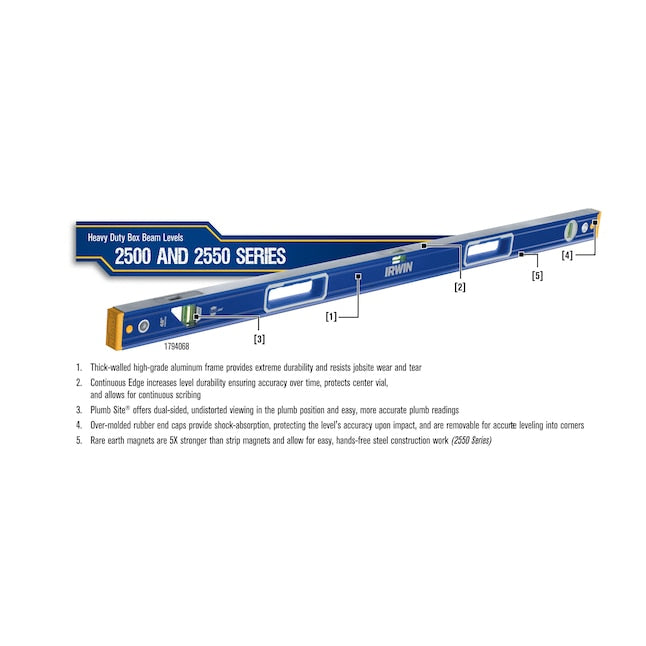 IRWIN 1794071 96-Inch 2500 Box Beam Level, Blue