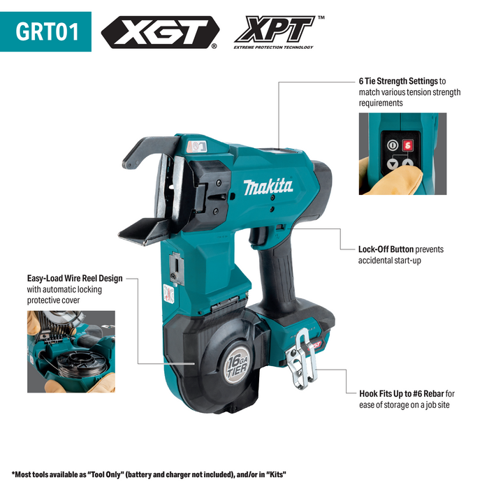 Makita GRT01D 40V max XGT Lithium‑Ion Brushless 16 Gauge Rebar Tying Tool Kit (2.5 Ah)