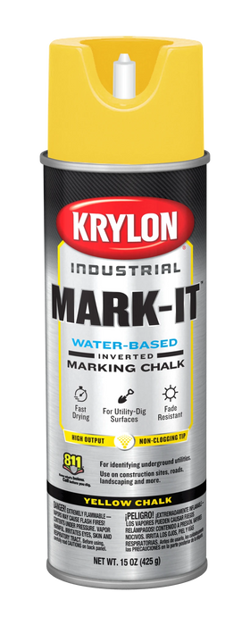 Krylon K00589408 MARK-IT Water-Based Inverted Marking Chalk, White, 15 oz.