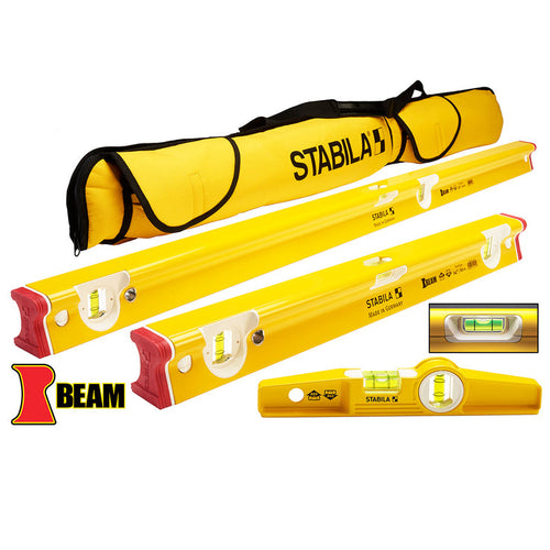 STABILA 48410 Heavy Duty Aluminum Rectangle R-Beam 3 Level Set with Case