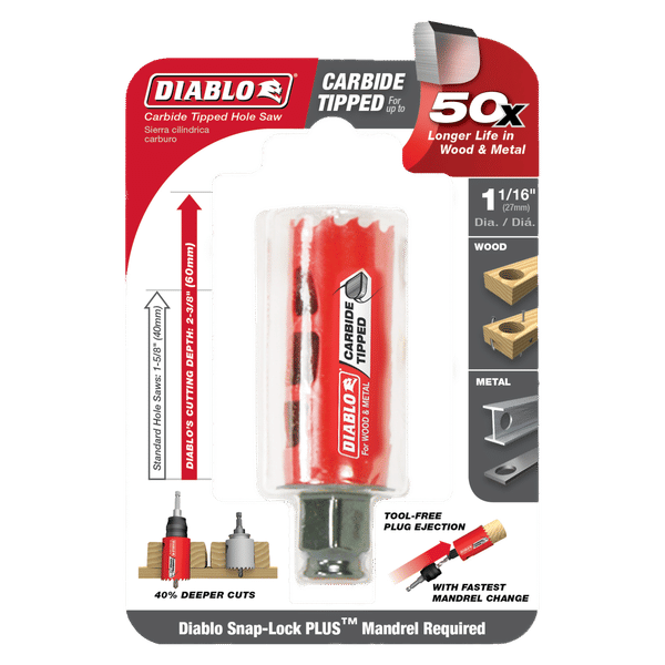 Diablo DHS1063CT 1-1/16in (27mm) Carbide-Tip Wood & Metal Holesaw