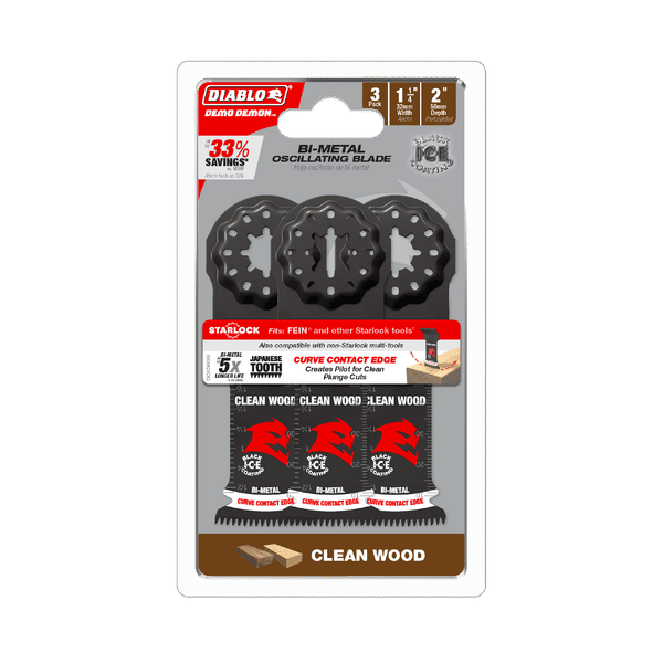 Diablo DOS125JBW3 1-1/4" Demo Demon Starlock Bi-Metal Oscillating Blades for Clean Wood (3-pk)