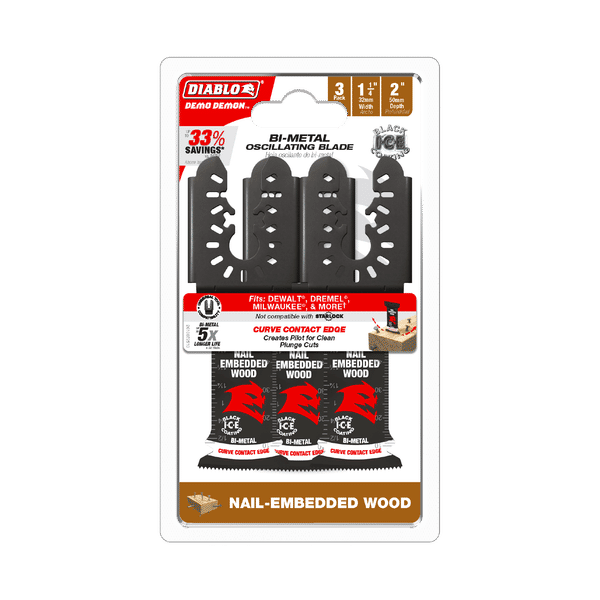 Diablo DOU125BW3 1-1/4" Demo Demon Universal Fit Bi-Metal Oscillating Blades for Nail-Embedded Wood (3-pk)