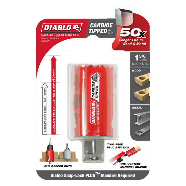 Diablo DHS1375CT 1-3/8 in. Carbide Hole Saw with 2-3/8 in. Cutting Depth