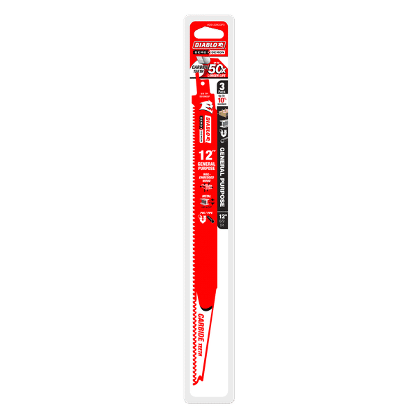 Diablo DS1209CGP3 12" Demo Demon Carbide General Purpose Recip Blades, 6/9 TPI (Pack of 3)