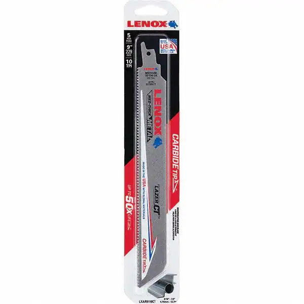 LENOX 9-Inch x 1-inch LAZER CT 10 TPI Carbide Tipped Reciprocating Saw Blades (5 PK)
