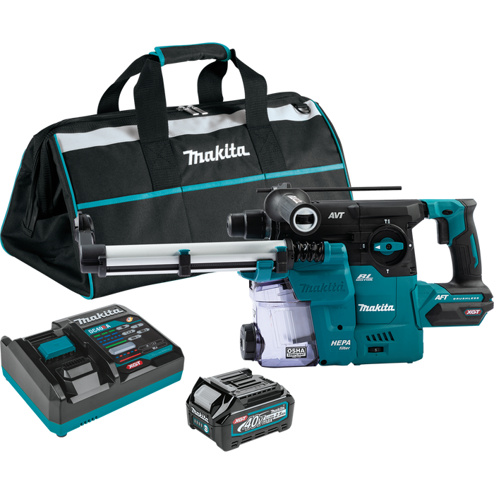 Makita GRH08M1W 40V max XGT Brushless Cordless 1‑3/16" SDS‑PLUS AVT Rotary Hammer Kit w/Dust Extractor, AFT, AWS Capable (4.0Ah)