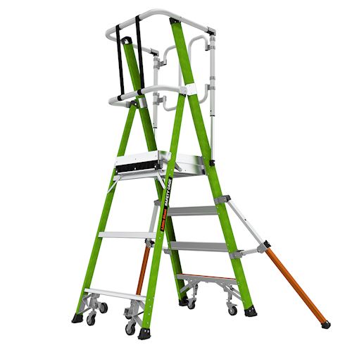 Little Giant Ladders Little Giant Ladder Systems Safety Cage 2.0, M4, 4ft Enclosed Platform, Ladder with Adjustable Outriggers, Fiberglass, Type 1AA, 375 lbs Weight Rating, (19704-146), Hi-viz Green