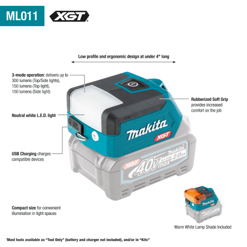 Makita (ML011G) 40V max XGT Compact L.E.D. Flashlight, Flashlight Only