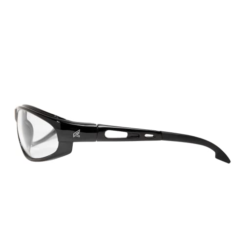 Edge SW111 Dakura Wrap-Around Safety Glasses, Anti-Scratch, Non-Slip, UV 400, Military Grade, ANSI/ISEA & MCEPS Compliant, 5.04" Wide, Black Frame/Clear Lens