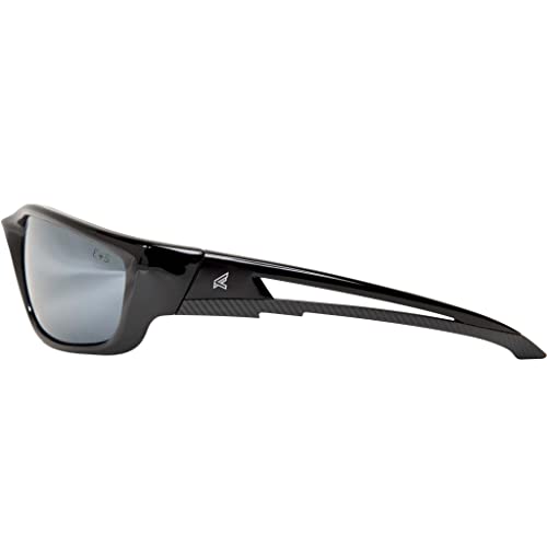 Edge SK-XL117 Kazbek XL Wrap-Around Safety Glasses, Anti-Scratch, Non-Slip, UV 400, Military Grade, ANSI/ISEA & MCEPS Compliant, XL Wide Fit, Black Frame/Silver Mirror Lens