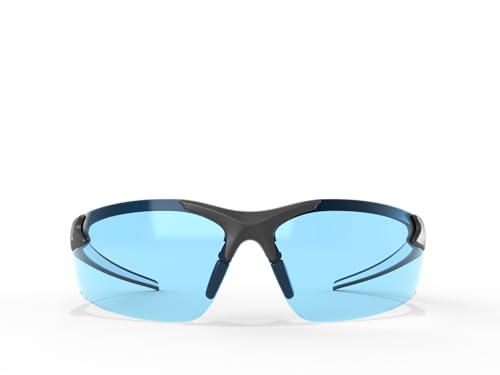 EDGE Zorge G2 Wrap-Around Safety Glasses, Anti-Scratch, Non-Slip, UV 400, Military Grade, ANSI/ISEA & MCEPS Compliant, 5.04" Wide, Black Frame/Light Blue Lens
