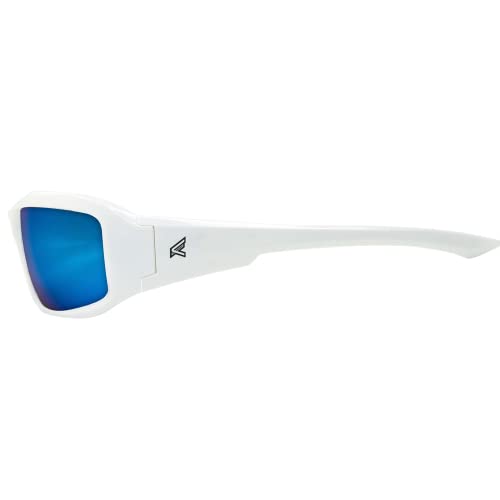 Edge TXBAP248 Brazeau Torque Polarized Wrap-Around Safety Glasses, Anti-Scratch, Non-Slip, UV 400, Military Grade ANSI/ISEA & MCEPS Compliant, 5.04" Wide, White Frame / Aqua Precision Blue Mirror Lens