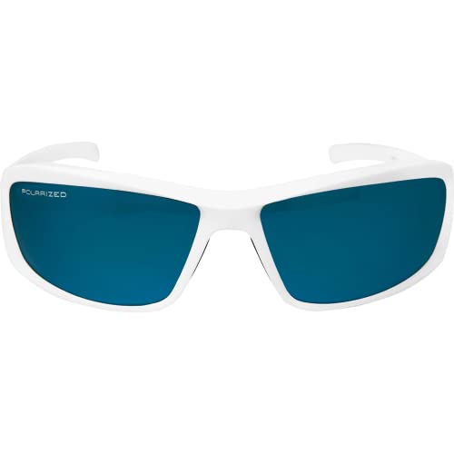 Edge TXBAP248 Brazeau Torque Polarized Wrap-Around Safety Glasses, Anti-Scratch, Non-Slip, UV 400, Military Grade ANSI/ISEA & MCEPS Compliant, 5.04" Wide, White Frame / Aqua Precision Blue Mirror Lens