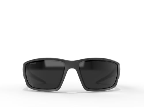 EDGE Kazbek Wrap-Around Safety Glasses, Anti-Scratch, Non-Slip, UV 400, Military Grade, ANSI/ISEA & MCEPS Compliant (Black, Polarized Smoke)