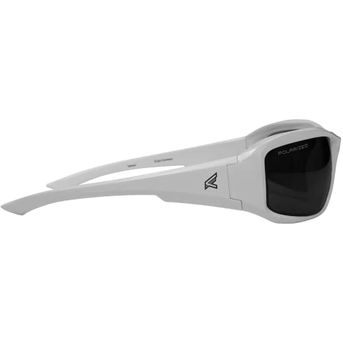 Edge TXB246 Brazeau Polarized Wrap-Around Safety Glasses, Anti-Scratch, Non-Slip, UV 400, Military Grade, ANSI/ISEA & MCEPS Compliant, 5.04" Wide, White Frame/Smoke Lens