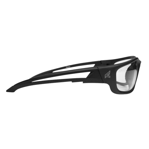 Edge SK-XL111 Kazbek XL Wrap-Around Safety Glasses, Anti-Scratch, Non-Slip, UV 400, Military Grade, ANSI/ISEA & MCEPS Compliant, XL Wide Fit, Black Frame/Clear Lens