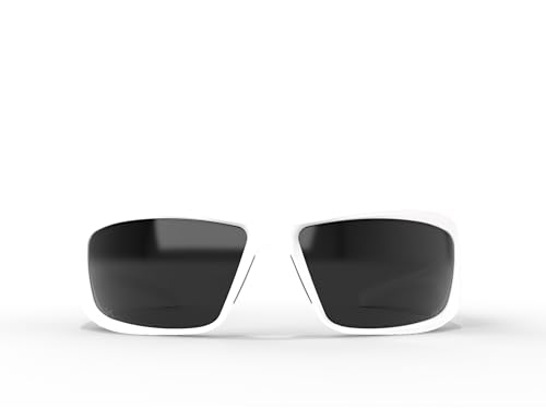 EDGE Brazeau Wrap-Around Safety Glasses, Anti-Scratch, Non-Slip, UV 400, Military Grade, ANSI/ISEA & MCEPS Compliant, 5.04" Wide, White Frame/Smoke Lens