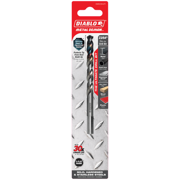 Diablo DMD2364JP1 Metal Demon Drill Bits for Mild, Hardened and Stainless Steels, 23/64-Inch Diameter, 3-Flats Shank, 4.9-Inch Length