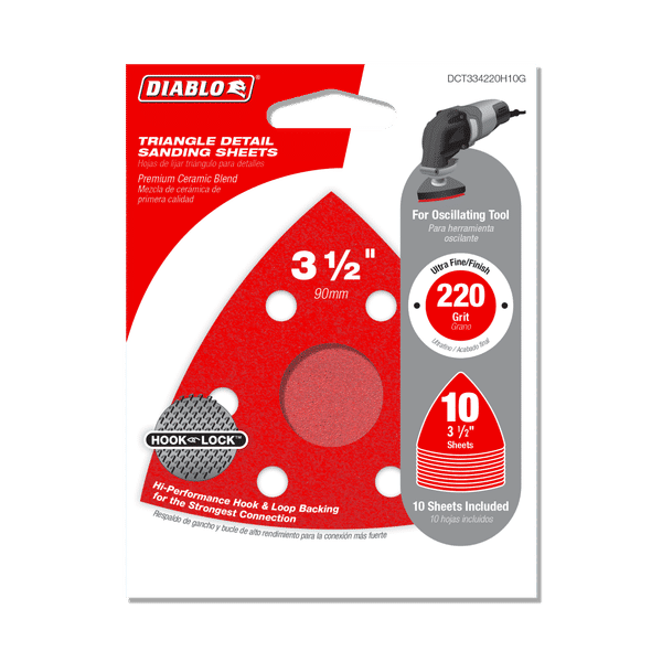 Diablo DCT334220H10G 3-3/4 in. 220-Grit Oscillating Triangular Detail Sanding Sheets