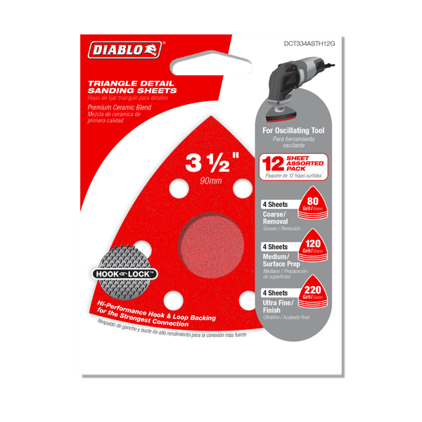 Diablo DCT334ASTH12G 3-3/4" Oscillating Detail Triangle Sanding Sheet Assorted Pack (Pack of 12)