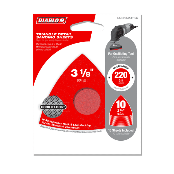 Diablo DCT318220H10G 3-1/8" 220-Grit Hook & Lock Triangle Detail Sanding Sheets (Pack of 10)