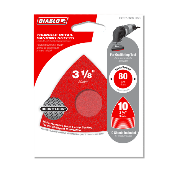 Diablo DCT318080H10G 3-1/8" 80-Grit Hook & Lock Triangular Detail Sanding Sheets (Pack of 10)