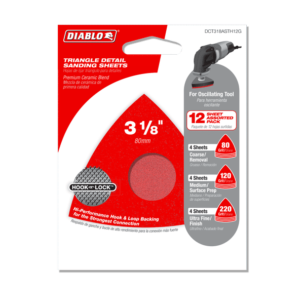 Diablo DCT318ASTH12G 3-1/8" Osc. Detail Triangle Sanding Sheet Assorted (Pack of 12)