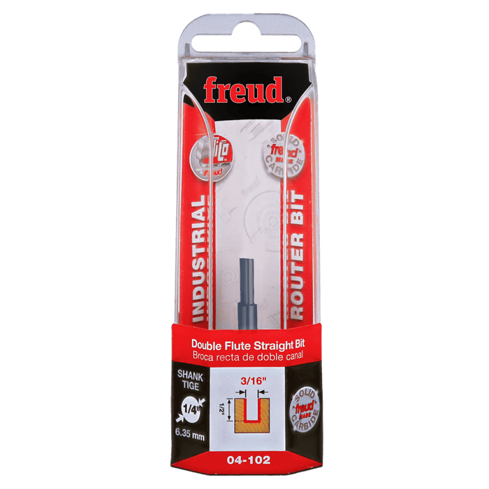 Freud 04-102 3/16" Diameter Double Flute Straight Bit with 1/4" Shank