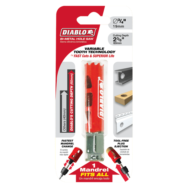 Diablo DHS0750 3/4 in. Bi-Metal Hole Saw with 2-3/8 in. Cutting Depth