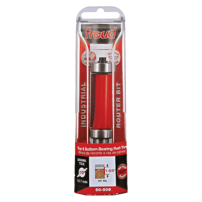 Freud 50-509 3/4" Diameter Top & Bottom Bearing Flush Trim Bit with 1/2" Shank