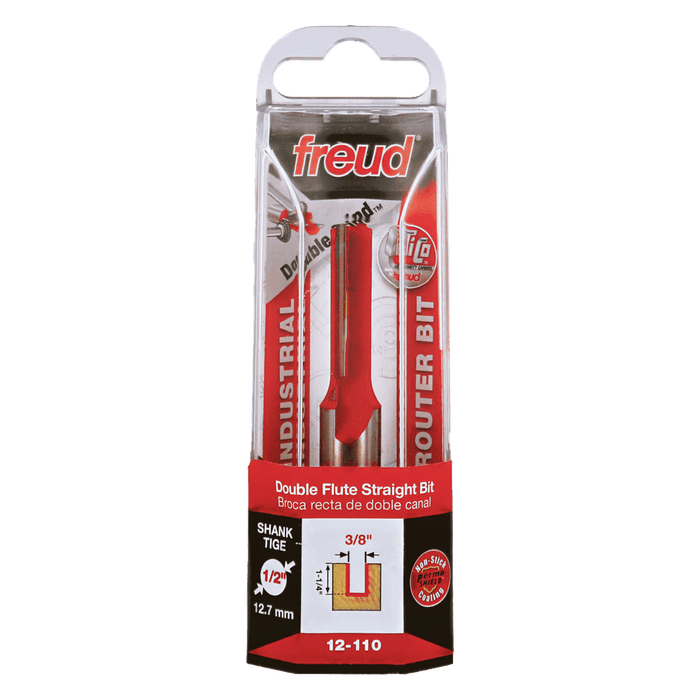 Freud 12-110 3/8" Diameter Double Flute Straight Bit with 1/2" Shank