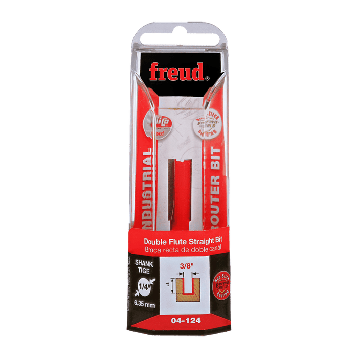 Freud 04-124 3/8" Diameter Double Flute Straight Bit with 1/4" Shank