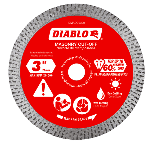 Diablo DMADC0300 3" Continuous Rim Diamond Cut-Off Disc for Masonry