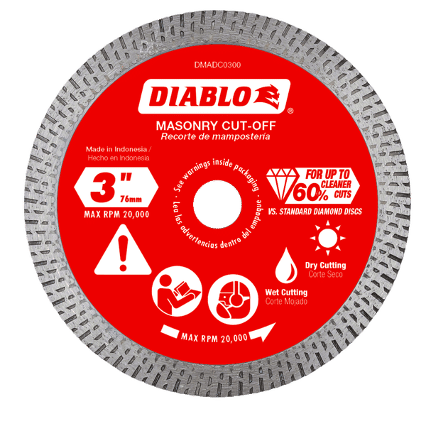 Diablo DMADC0300 3" Continuous Rim Diamond Cut-Off Disc for Masonry