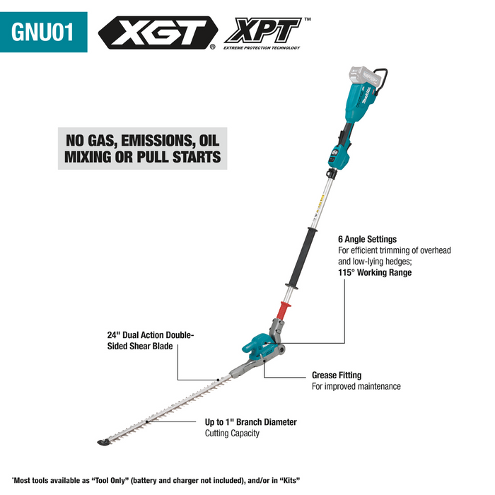 Makita GNU01M1 40V max XGT Brushless Cordless 24" Articulating Pole Hedge Trimmer Kit (4.0Ah)