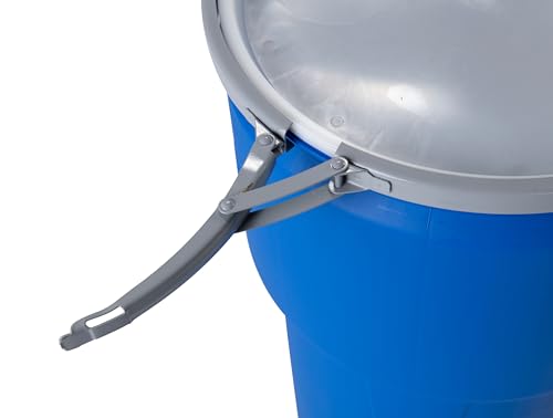 Eagle 14 Gallon Plastic Drum with Lid, Metal Lever-Lock, 26.5"x15", Open Head Lab Pack Drum Made of Durable, Lightweight HDPE, Withstands Weather and Chemicals, Made in USA, Blue, 1610MB