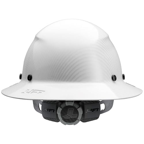 LIFT DAX White Carbon Fiber Full Brim Hard Hat, Construction Safety Helmet with Adjustable Ratchet