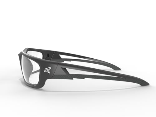 EDGE SK-XL111VS Kazbek XL Wrap-Around Safety Glasses, Anti-Scratch, Non-Slip, UV 400, Military Grade, ANSI/ISEA & MCEPS Compliant, XL Wide Fit, Black Frame/Clear Lens
