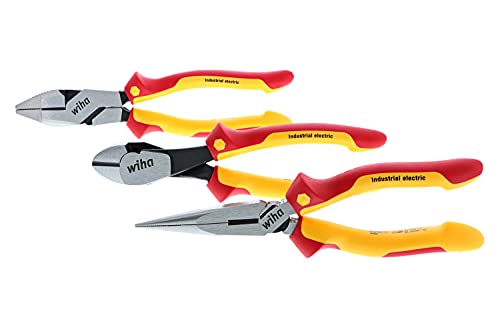 Wiha 32968 3 Piece Insulated Industrial Grip Pliers and Cutters Set, Red
