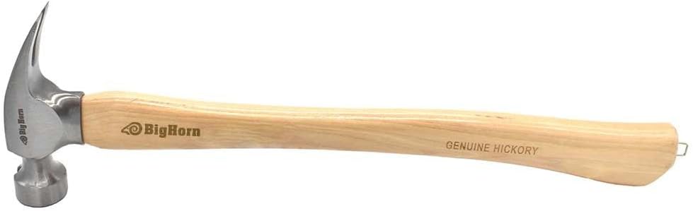 Big Horn 15101 21 Oz Curved Handle Framing Hammer, Milled Face, Magnetic Nail Starter, Anti-Ring Claw, Precision Balanced Alloy Steel Head, Canadian Hickory Handle