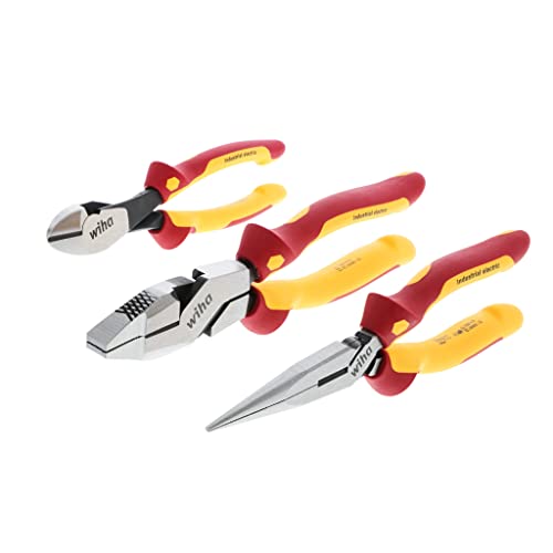 Wiha 32968 3 Piece Insulated Industrial Grip Pliers and Cutters Set, Red