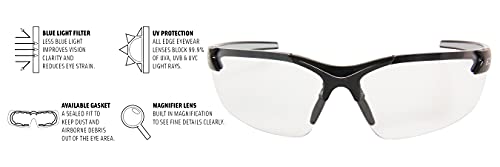 EDGE DZ111VS-G2 Zorge G2 Wrap-Around Anti-Fog/Vapor Shield Safety Glasses, Anti-Scratch, Non-Slip, UV 400, Military Grade, ANSI/ISEA & MCEPS Compliant, 5.04" Wide, Black Frame/Clear Lens